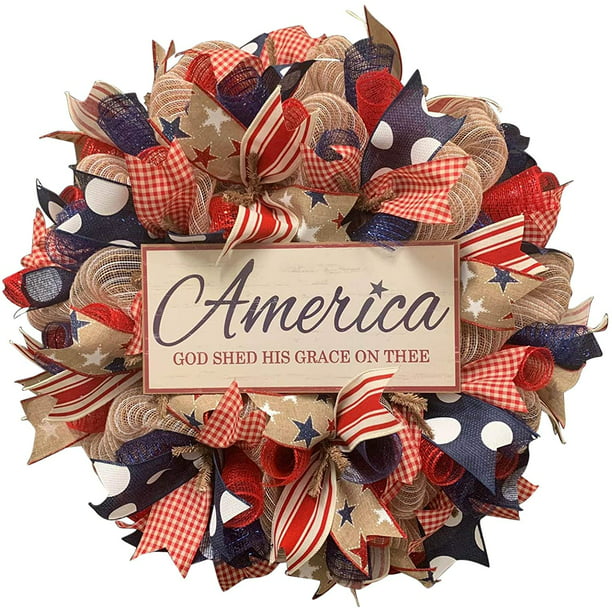 Independence July 4th Wreath Summer Wreath Patriotic Gnome American Flag Memorial Day Hanging for Front Door C 